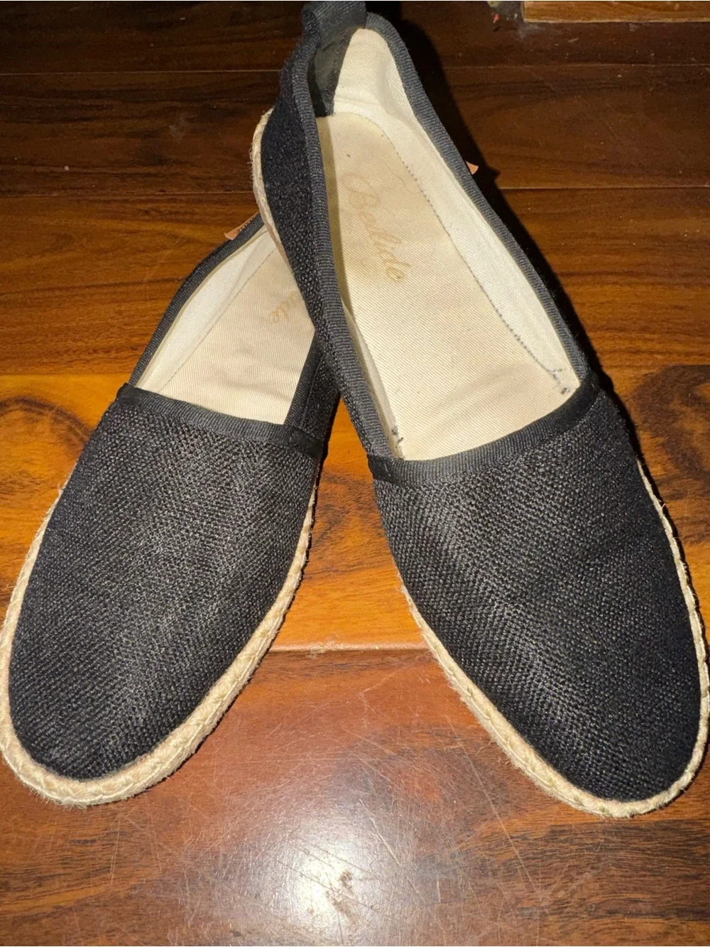 Black Espadrille Flats with Jute Trim